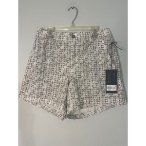 Mens VRST‎ 5" Resort Short Print White Silver Stamped Geo Four-Way Stretch